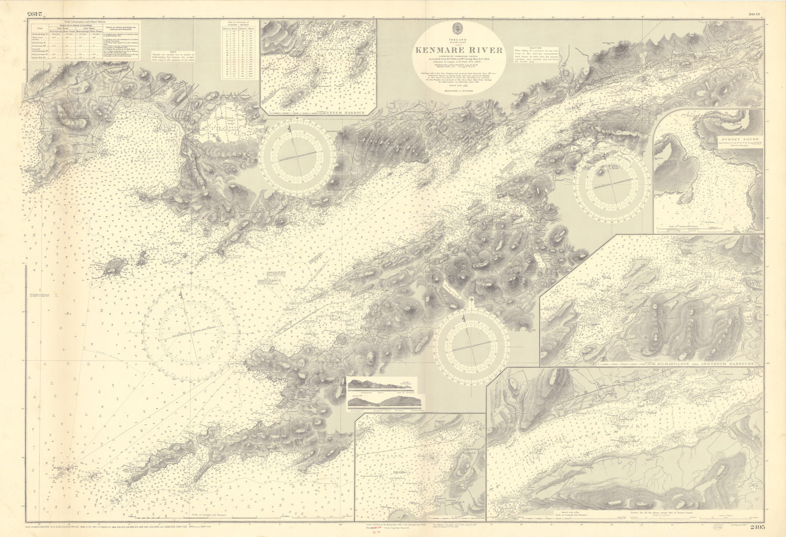 Kenmare River & harbours. Ireland. ADMIRALTY sea chart 1857 (1955) old map